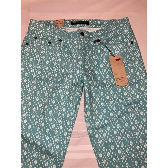 Levis 524 Size 9M Too Superlow Skinny Black Label Aqua Pattern Jeans - Picture 4 of 11